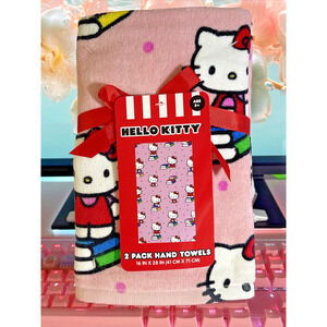 Hello Kitty Hand Towels Pink Books Back to School 16" x 28" 2024 Sanrio 2 Pack